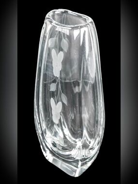 Italian Murano Vintage Blown Glass Vase Carved Flowers